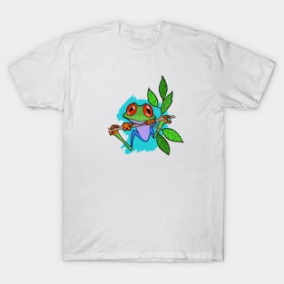 Tree Frog On Branch With Aqua Background Original Art T-Shirt
